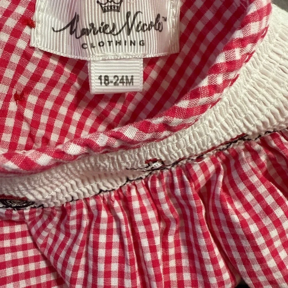 Marie Nicole Smocked Red Wagon Romper